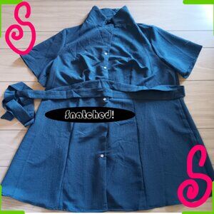Plus Size Single Breasted Belted Shirt Dress